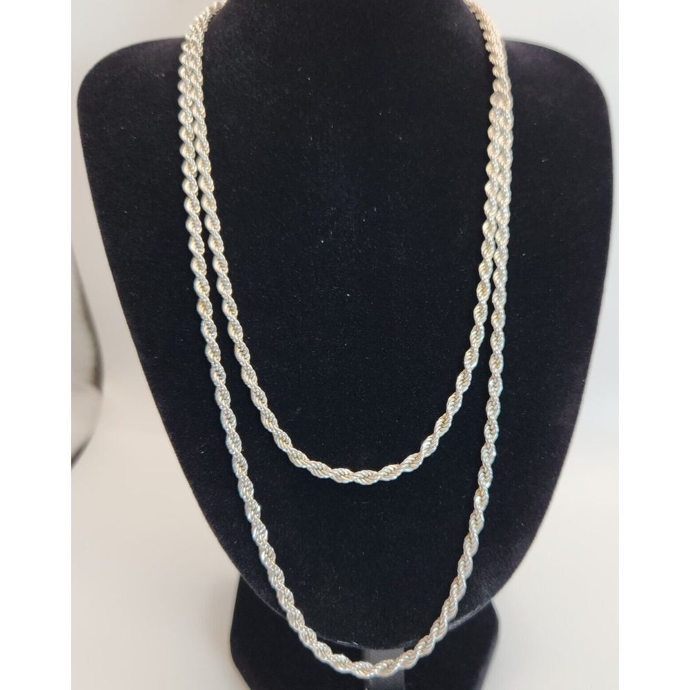 Vintage Monet Silver Toned Chunky Rope Chainā Necklace Lobster Clasp 18" ā¦